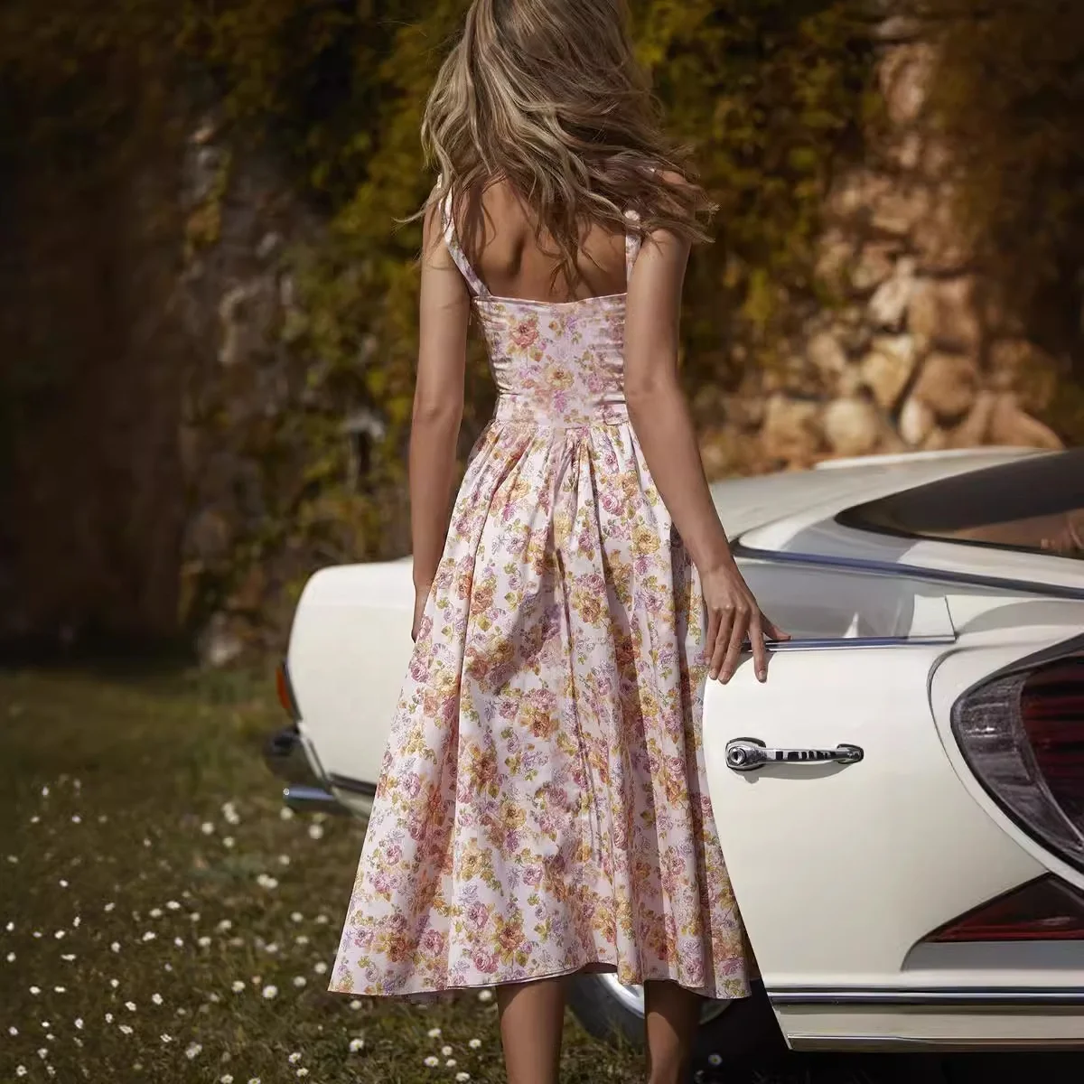 High Quality Sexy Strapless High Waist A-line Elegant Dress For Women Halter sleeveless Floral Girls Skirt French Backless