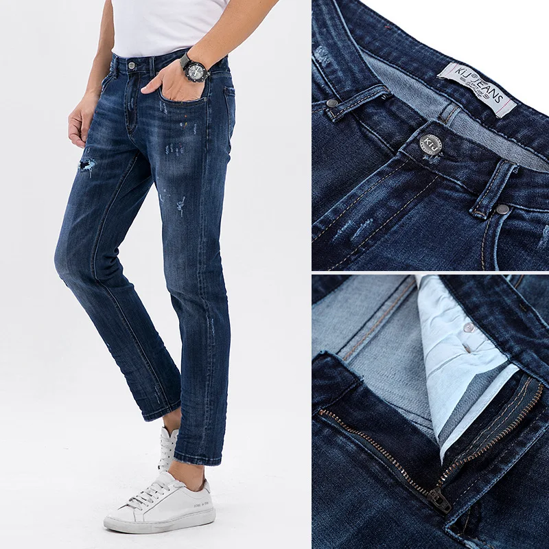 Factory Price Fashion damage Design Men Jeans Wholesale Custom Skinny Style Jeans Homme Ripped Pattern Man Blue Jeans