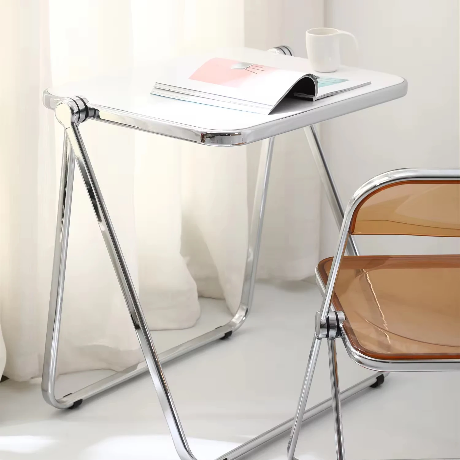 Factory Space Saving Furniture Plastic Transparent Acrylic Portable Folding Table for Study