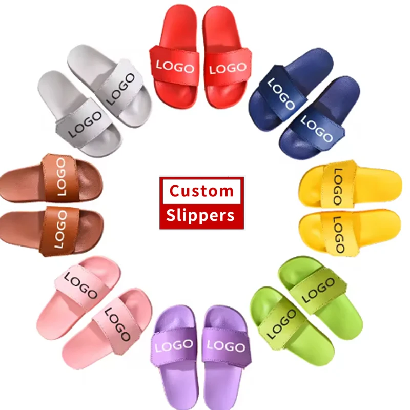 Custom Logo Sublimated Casual Slippers Winter Waterproof PU PVC Rubber Insole with Fur Upper Material Light Slides Sandals