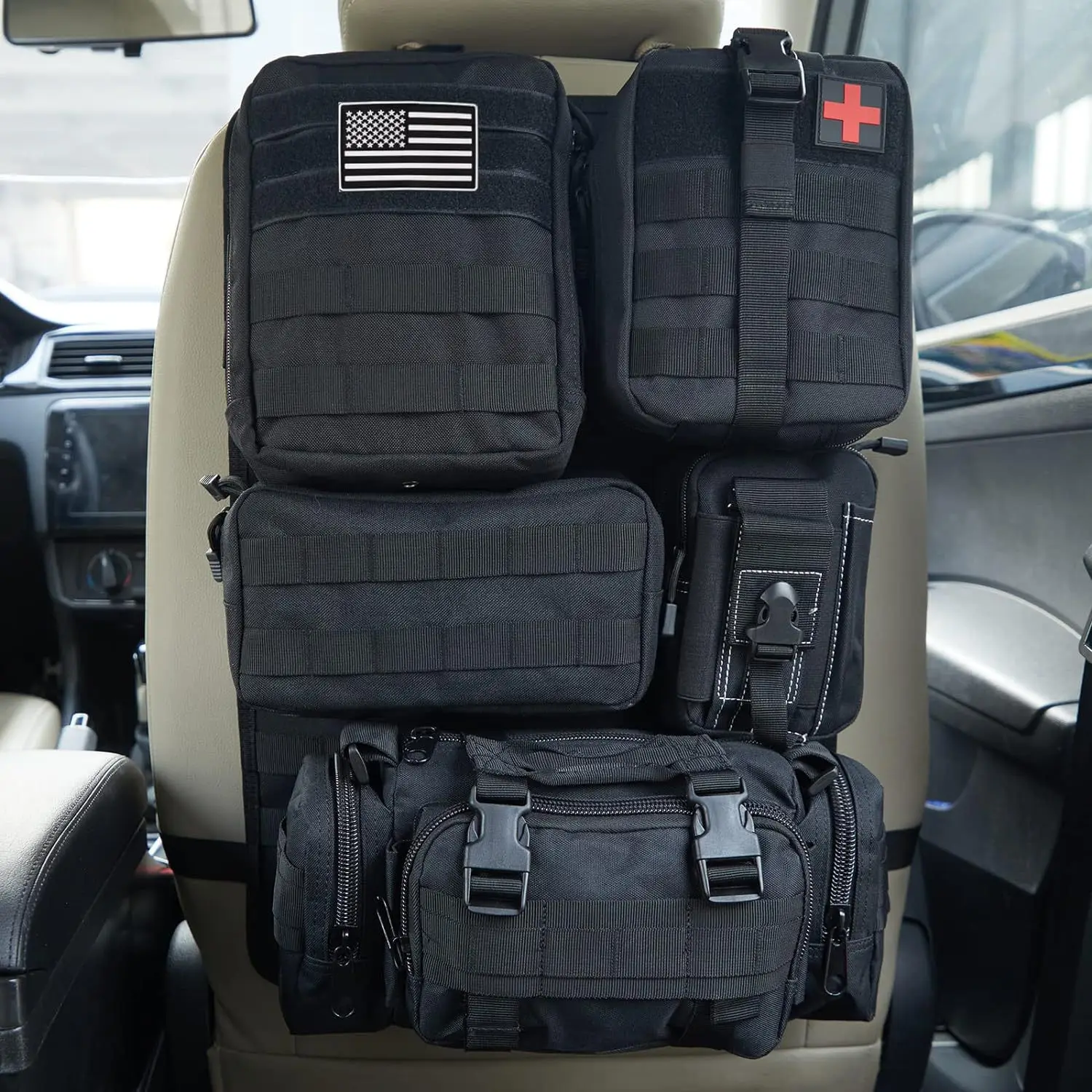 Tactical Car Seat Tactical Storage Bag Zipper PVC Rock Multi-Function Backrest Internal Frame Hanging Design Rear Seat Storage