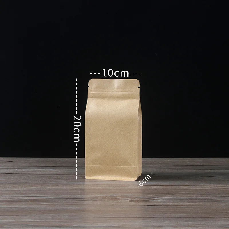 Eight-sided sealed kraft paper coffee herbal snack tea self-standing kraft paper square bottom bag