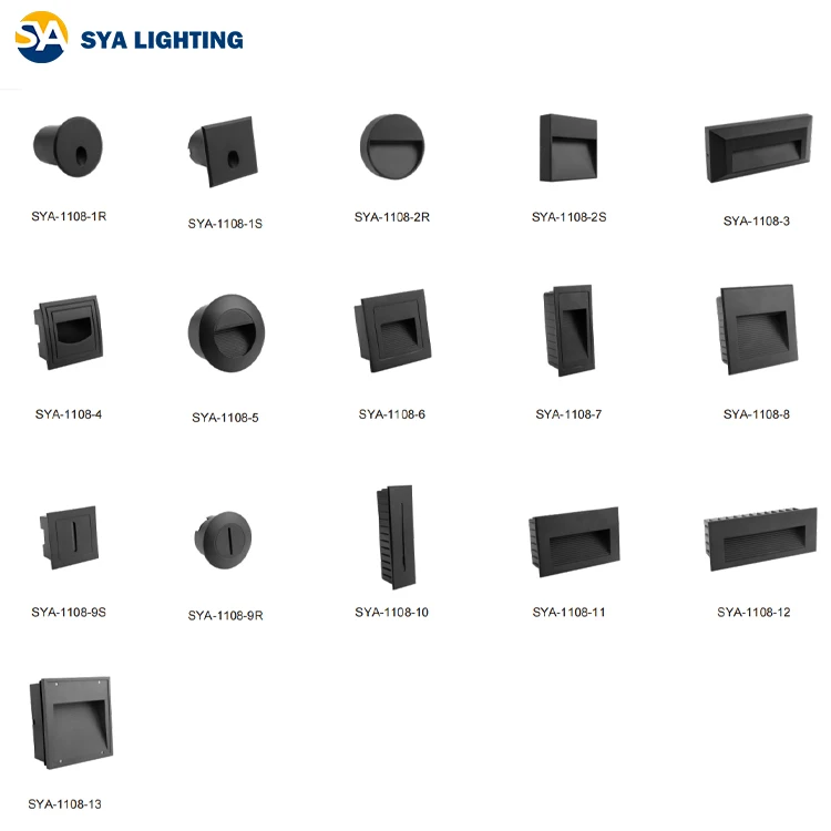 SYA-1108-7 Outdoor IP65 3W Square LED Step Light Aluminum Base Recessed Wall Lamp Footlight Hotel Villa Wall Mount Installation