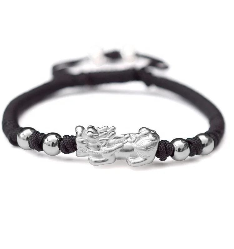 Fashion Handmade Lucky Charm New Hand-Woven Pure Silver Gold-Plated for Men And Women Chinese Pixiu Bracelet