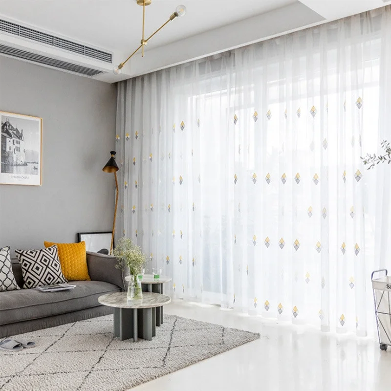 White Hot Selling Wholesales Ready Made Cheap Voile Curtains 100% Polyester Sheer Curtain Embroidered