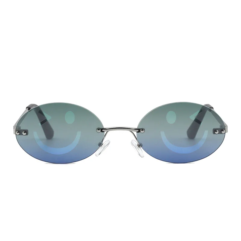 VIFF HM21444 Smile Face Oval Emojis Shade Glasses Rimless Fashion Sunglasses for Adult