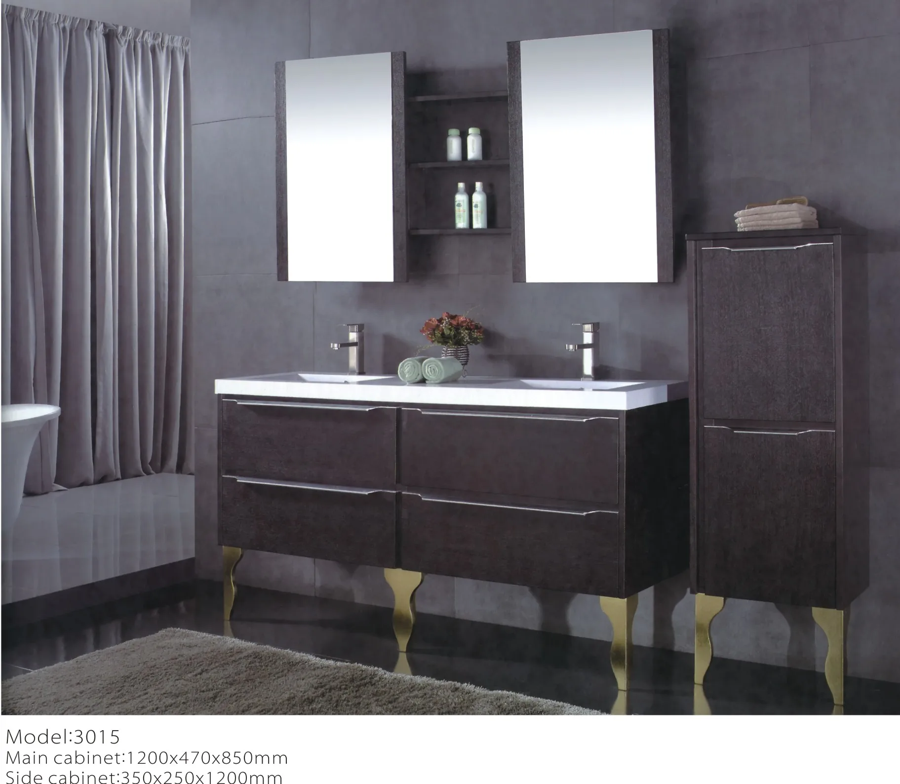 2021 China Manufacture Factory OEM Modern Silver Mirrored Cabinet Wholesale Bathroom Vanities MDF Bathroom Furniture