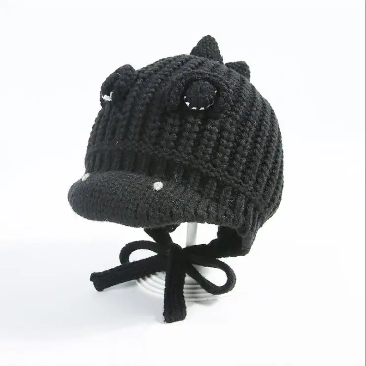 wholesale retail Baby dinosaur hat cartoon sweater caps thick warm ear cap knit hats for children baby free shipping