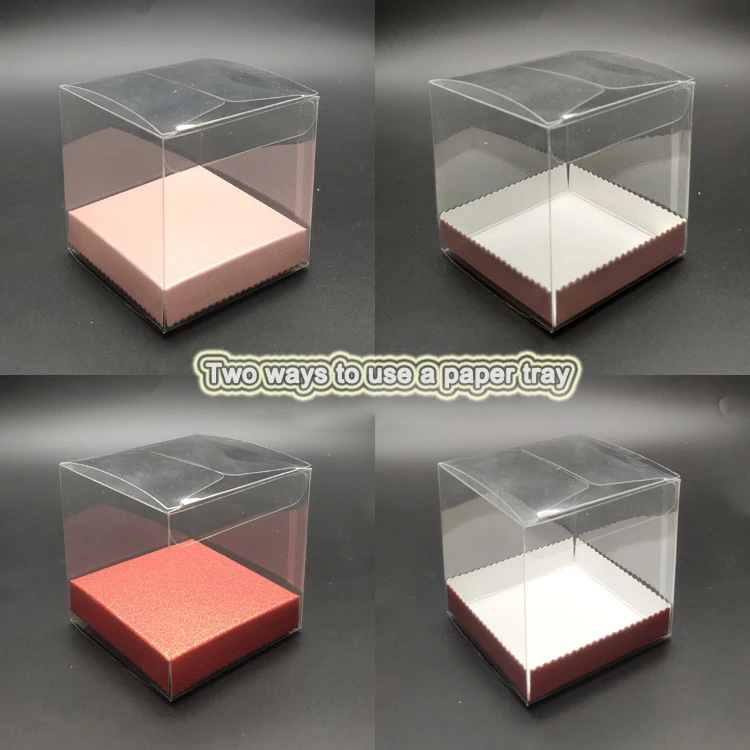 Custom clear packaging cake acetate box with white paper insert