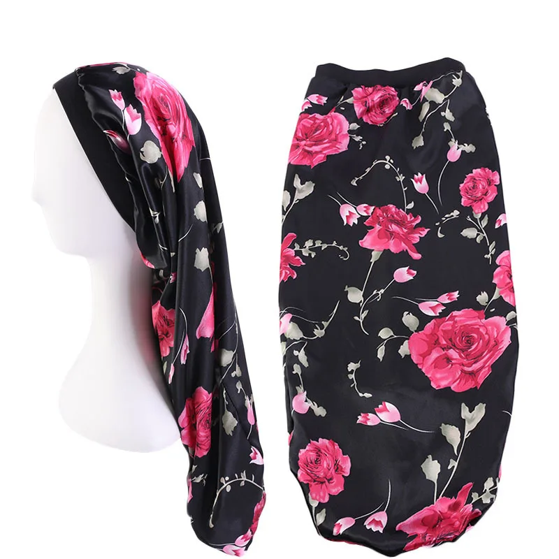Long Satin Sleep Cap Hair Bonnet Loose Sleeping with Soft Elastic Band for
