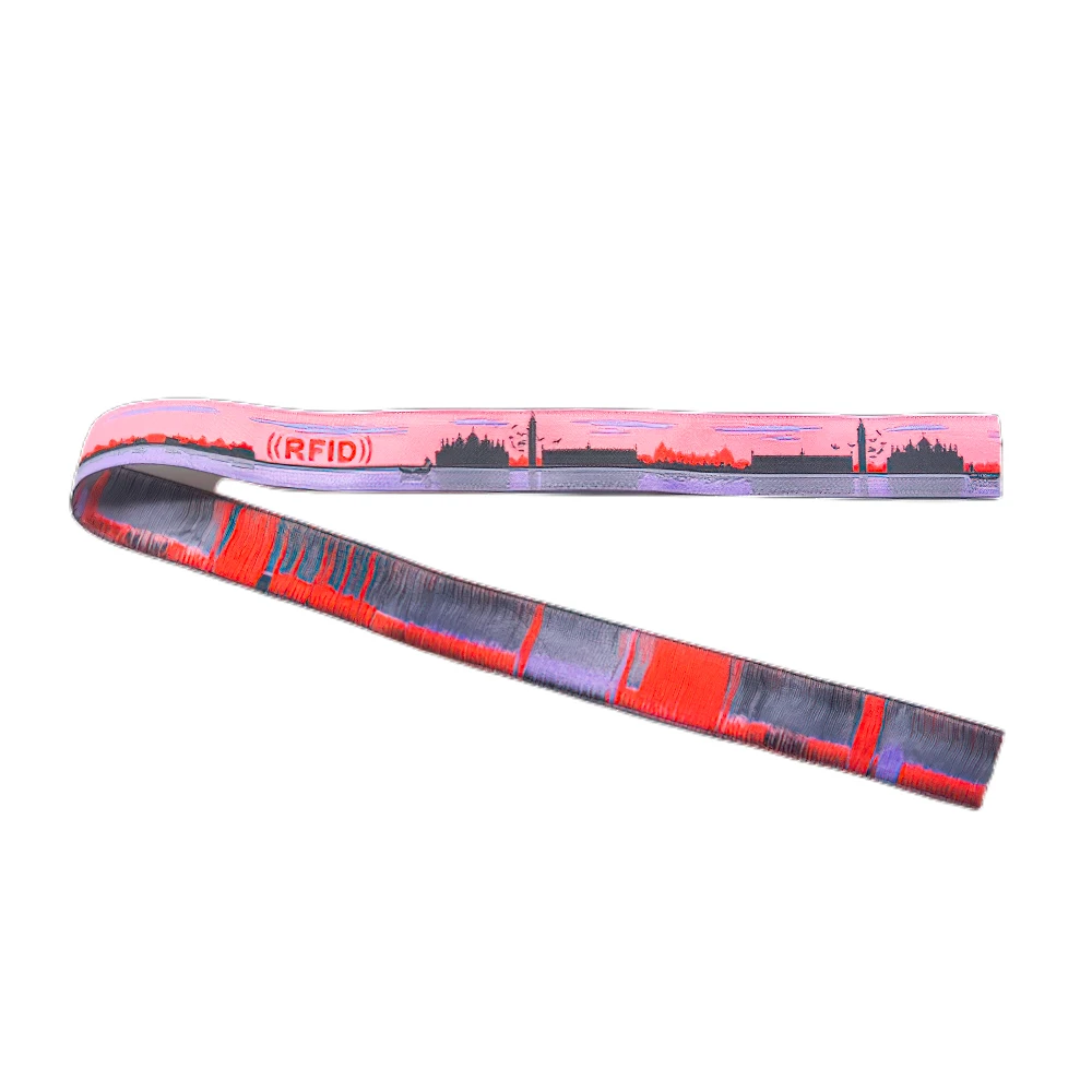 Custom Festival Recycled PET Fabric Woven Bracelet with Adjustable Plastic Clip Promotional Wristband