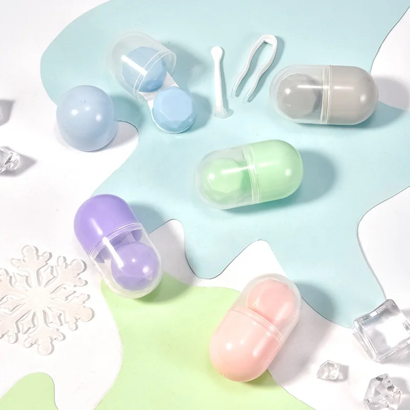 New Style Colorful Contact Lenses Case Box For Eye Color Care Travel Kit Holder Container Lovely Capsule Shape Contact Lens Case