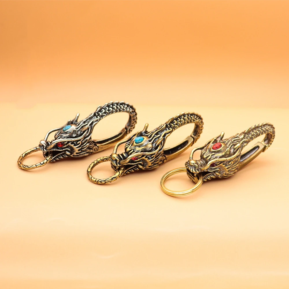 Dragon Head Keychain Metal Animal Heavy Duty Feng Shui Chinese Good Luck Purse Bag Charms Key chains Key ring Dragon Accessories