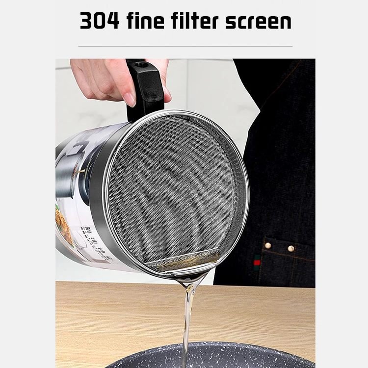 Hot-selling kitchen utensils 304 Stainless Steel storage tank With 1.7L Strainer  oil filter pot