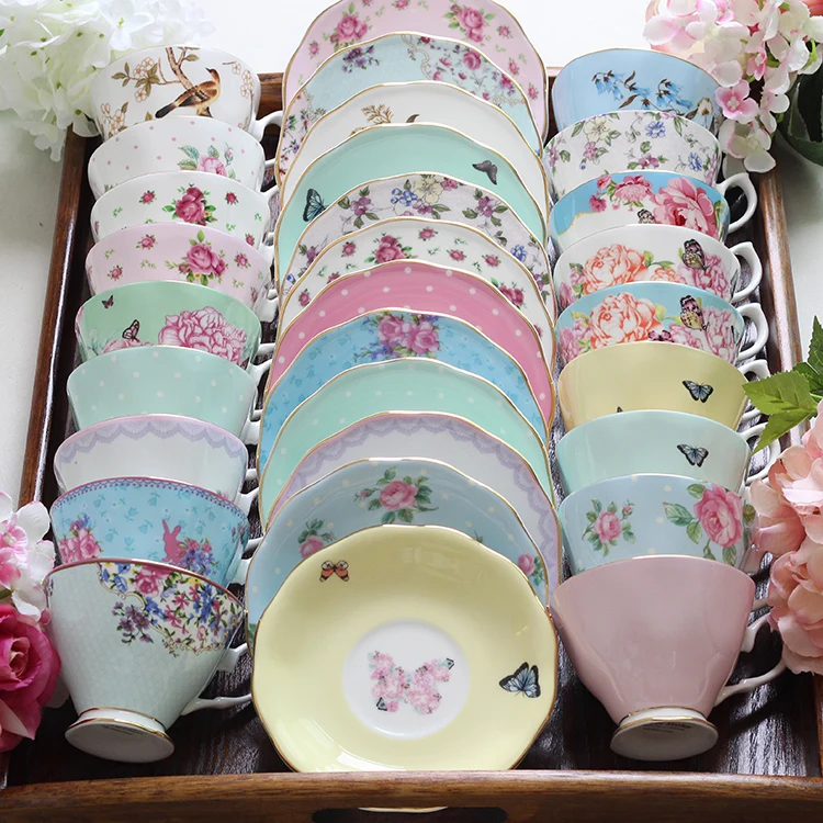 High quality new european eco-friendly fine bone china hotel coffee cup set for flower gold decoration