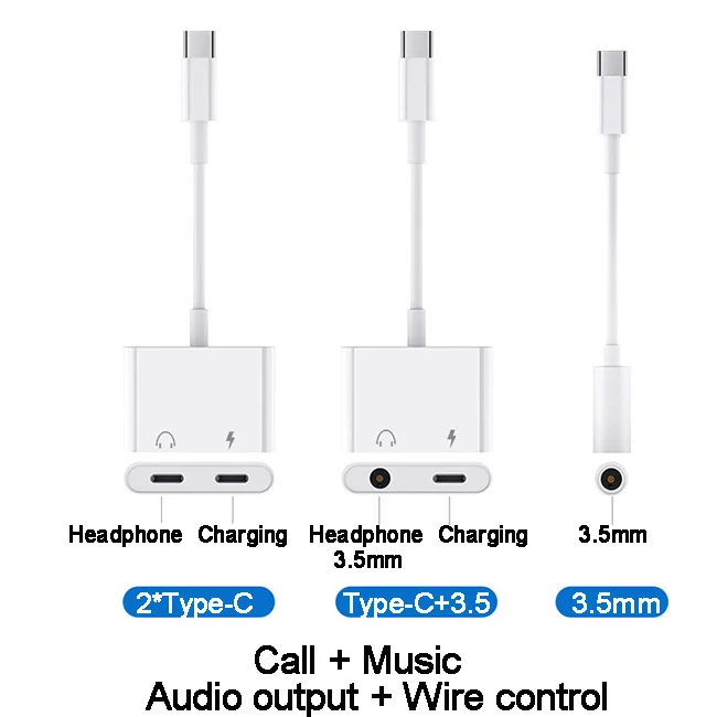 2 In 1 Type-C to 3.5mm Headphone Jack Female Audio Live Calling Fast Charging Aux Audio Cable Adapter