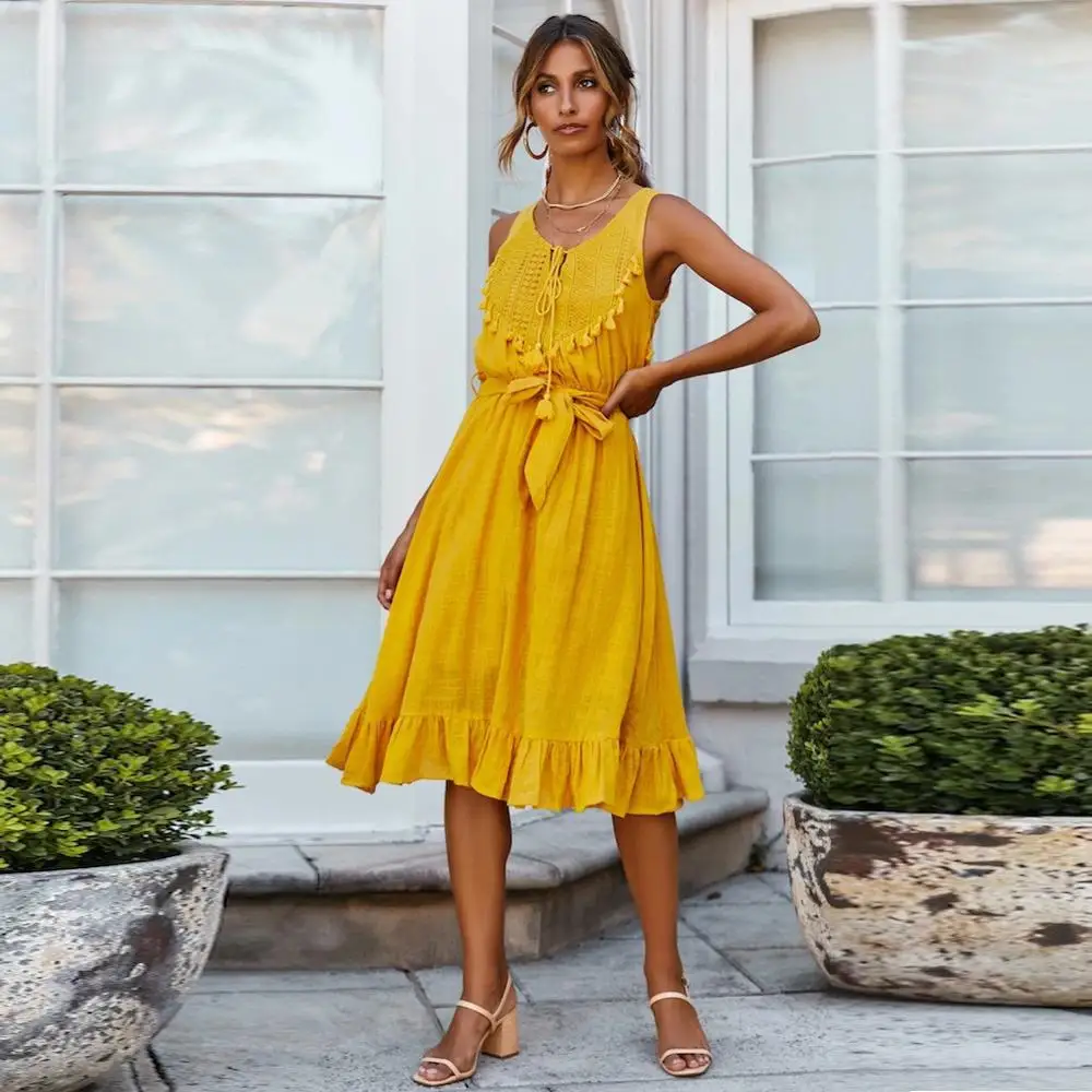 Женское ажурное платье без рукавов, Привлекательное платье с кружевной кисточкой, 2019