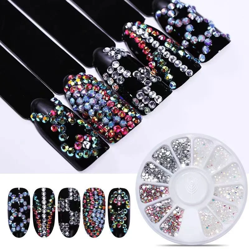12 Grid 3D Nail Art Accessory Fashionable Rhinestone Sequins & Glitter Pearls for DIY Nails Decorations Metal & Plastic Material