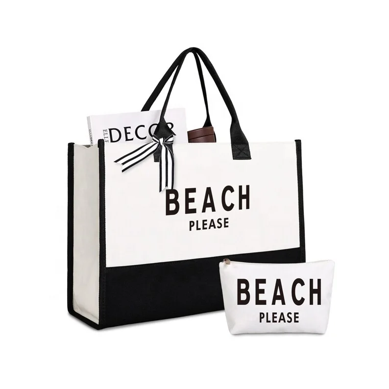 Personalized Initial Canvas Beach tote Bag, Monogrammed Gift Tote Bag For Women high-capacity canvas shopping