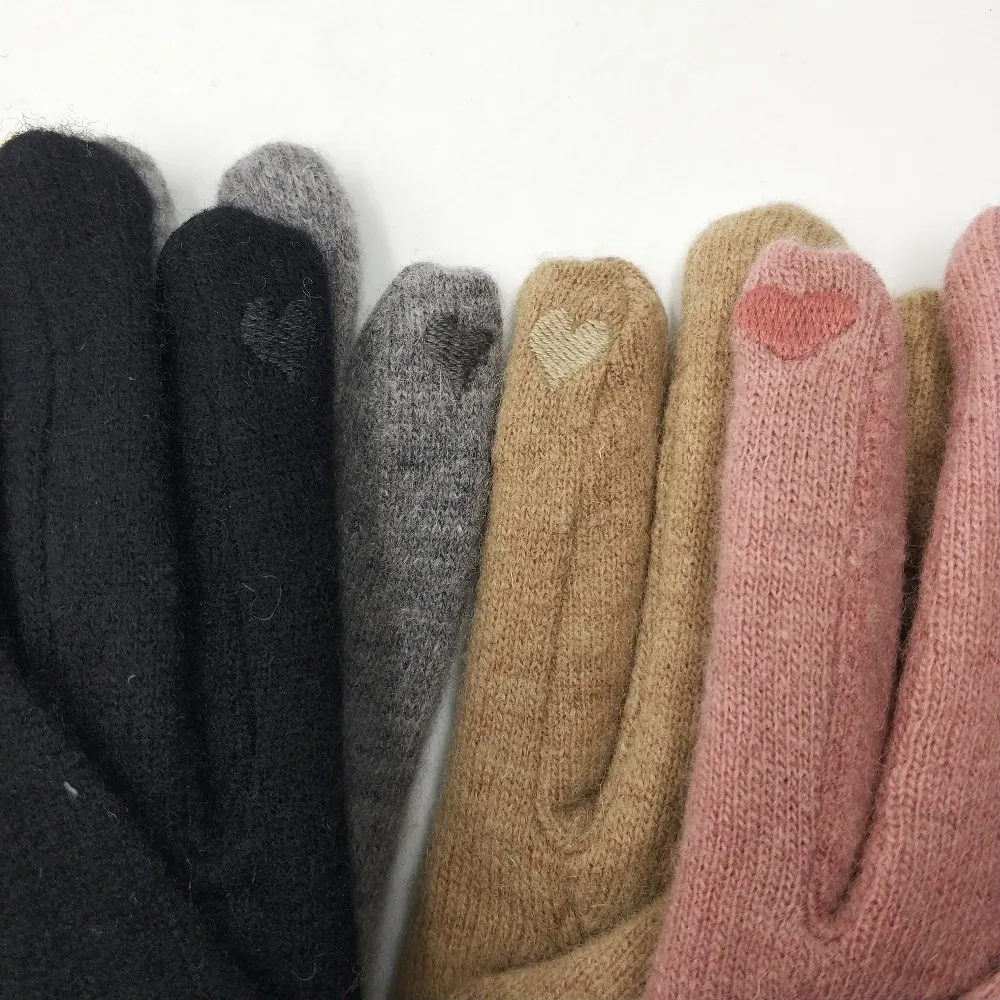 new lady winter wool felt touch screen mittens with plush lining
