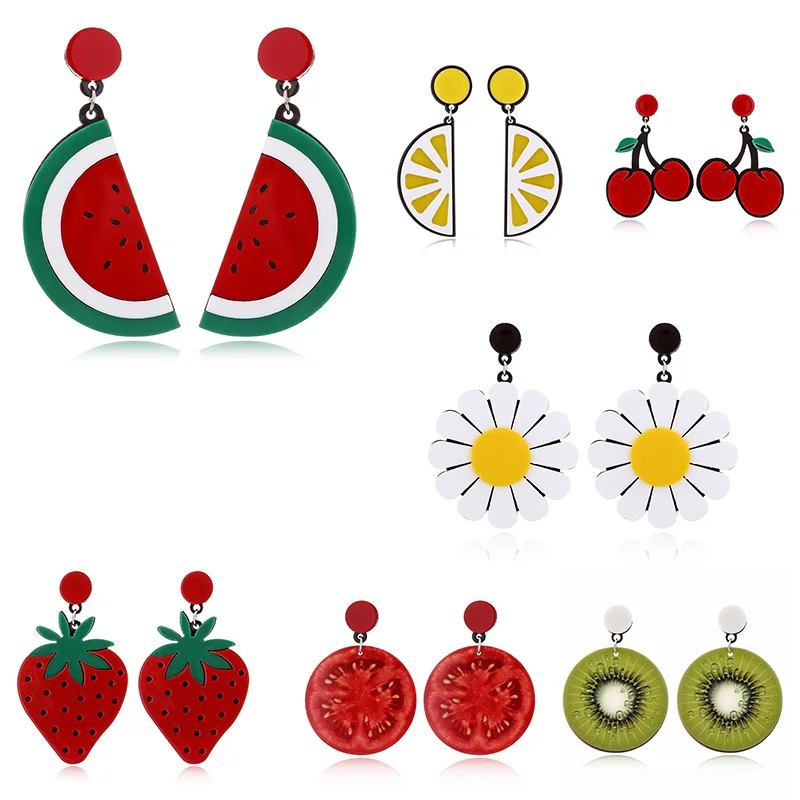 Fruit Earrings Fashion Exaggerated fruit Personality Earrings Watermelon Strawberry Lemon Cherry Fruit Earrings For Women