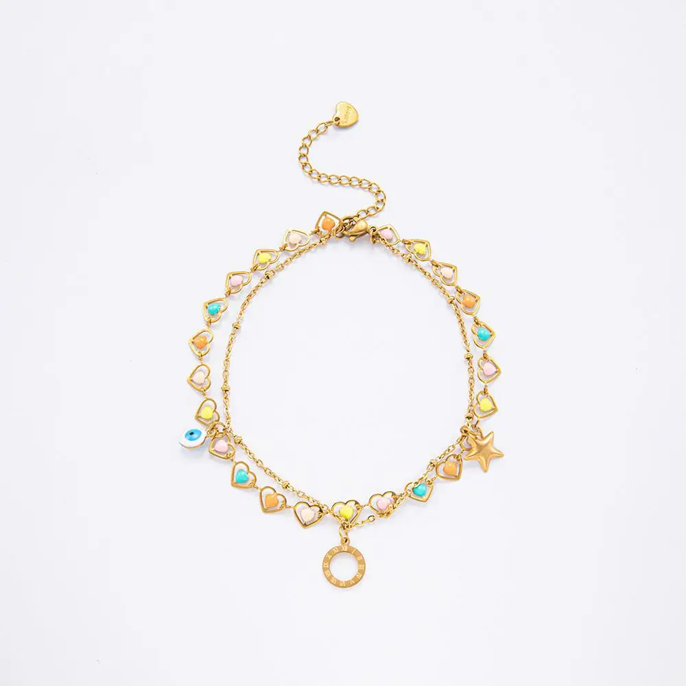 Rolling Stone Fashion Personality Shell Eyes Pearl Anklet Ladies 18K Gold Stainless Steel Chain Beach Jewelry