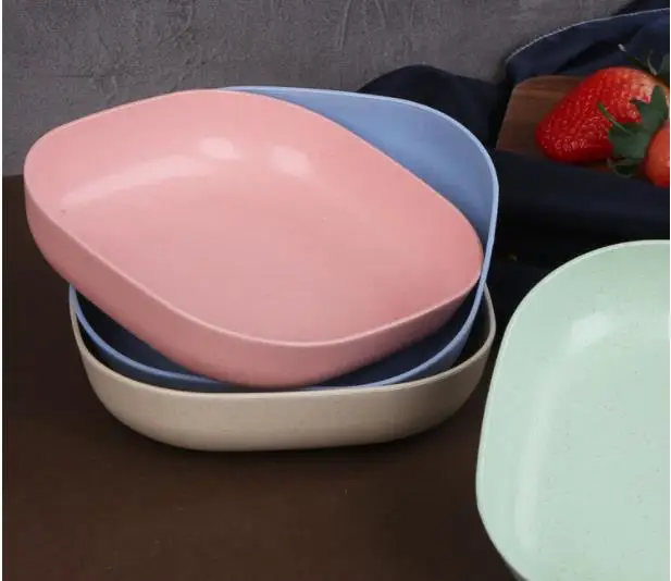 Creative tableware Wheat straw square dish spit bone dish household vegetable plate fruit garbage salad plastic plate tableware