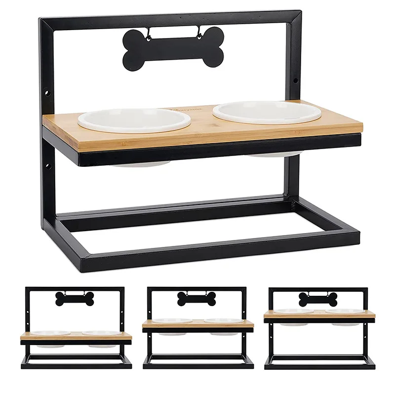 Best Personalized Elevated Raised Double Stainless Steel Wooden Ceramic Pet Cat Dog Feeder Bowls With Name