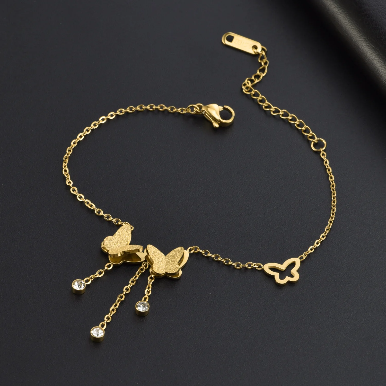 C&H wholesale simple frosted butterfly bracelet popular steel double butterfly fringe diamond zircon bracelet for women