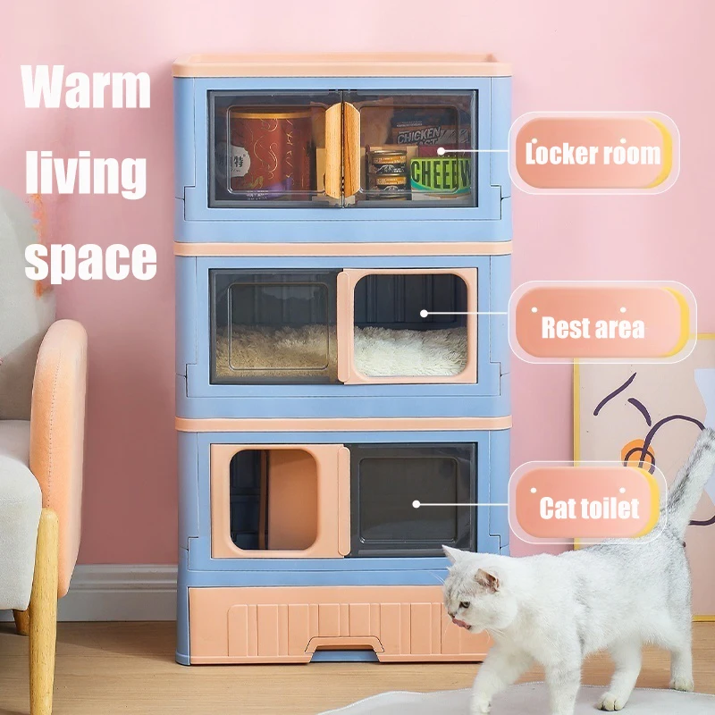 Gato Cartoon Fully Enclosed Toilet Foldable Hidden Furniture Cat Litter Tray Box Enclosure With Cat Litter