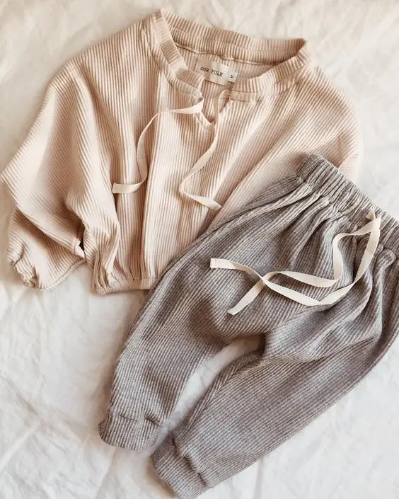 Winter Thick Rib Pattern Blush Tops Kids Boys Girls Casual Sweater Elastic Hem Shirts