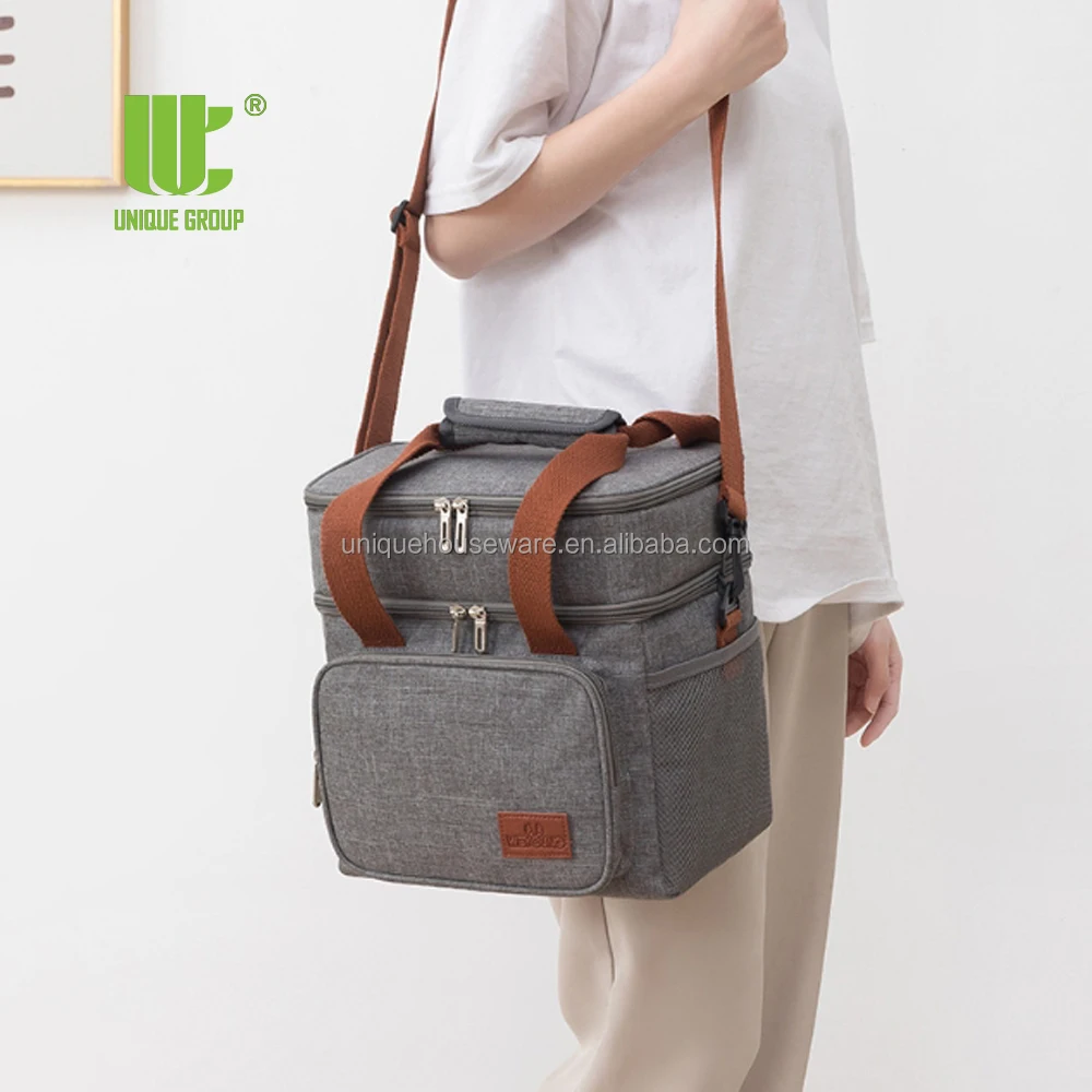 UNIQUE GROUP Lunch Bag Insulated Two Separate Compartments Lunch Box with Adjustable Shoulder Strap Lunch Cooler Bag for Work