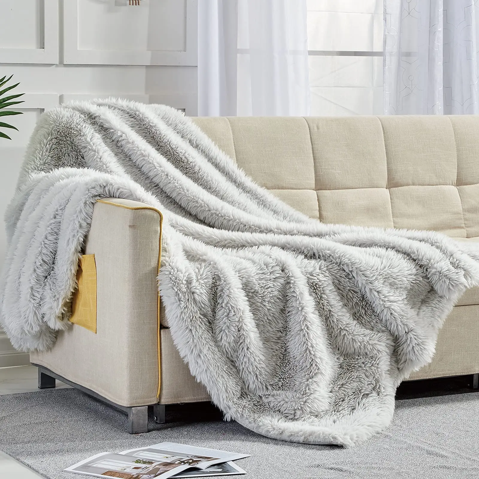 Ataya 100% Polyester Faux Rabbit Fur Blanket Promotion Fleece Blanket Luxury Throw Blanket for Sleeping