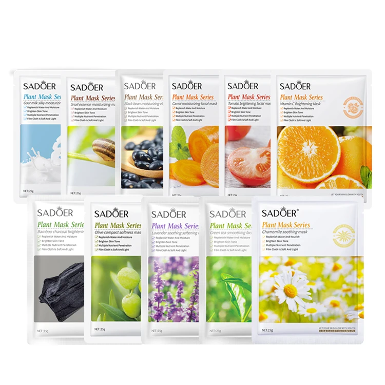 SADOER ALOE VERA Green Tea Milk Snail Moisturizing Korean Face Sheet Mask Oil Control Blackhead Remover Beauty Facial Mask
