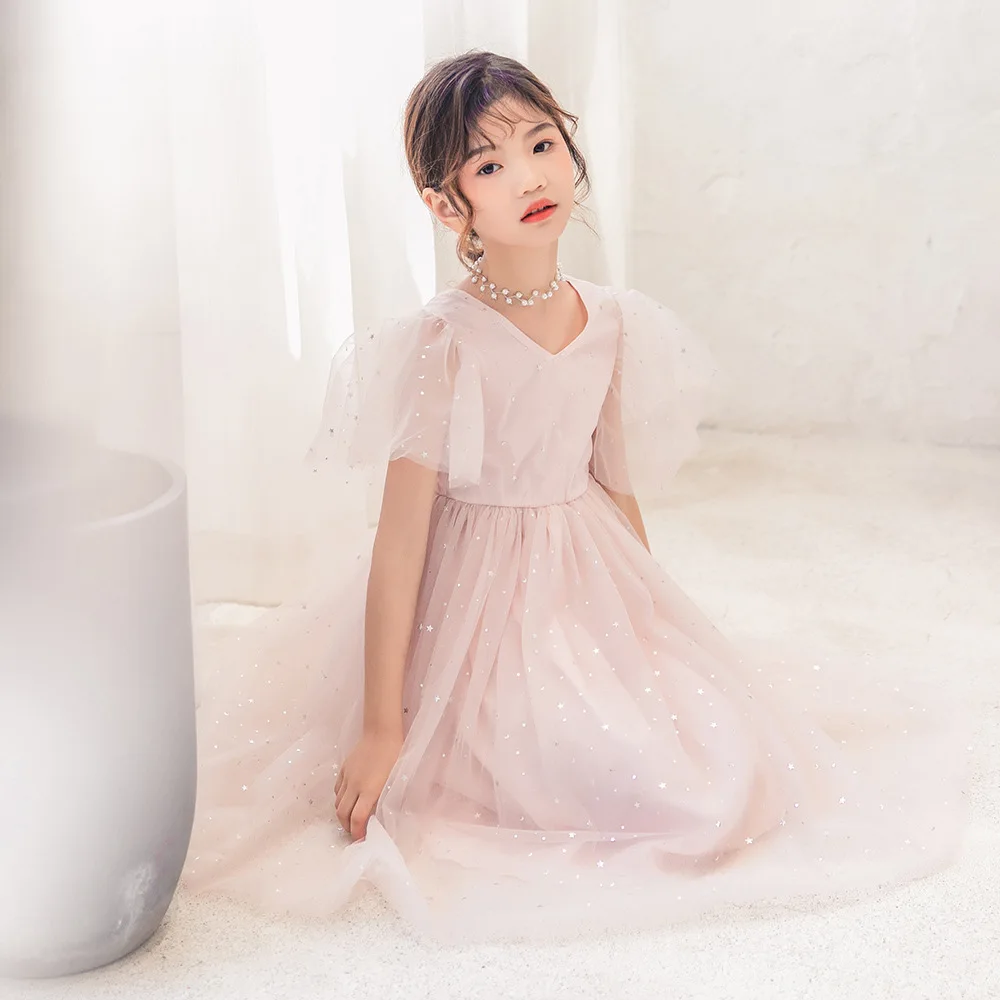 Summer Stars Sequins Tutu Dresses For Girls Kids Tulle Girl Dresses 6 To 14 Years Fly Sleeve Kids Tutu Dress