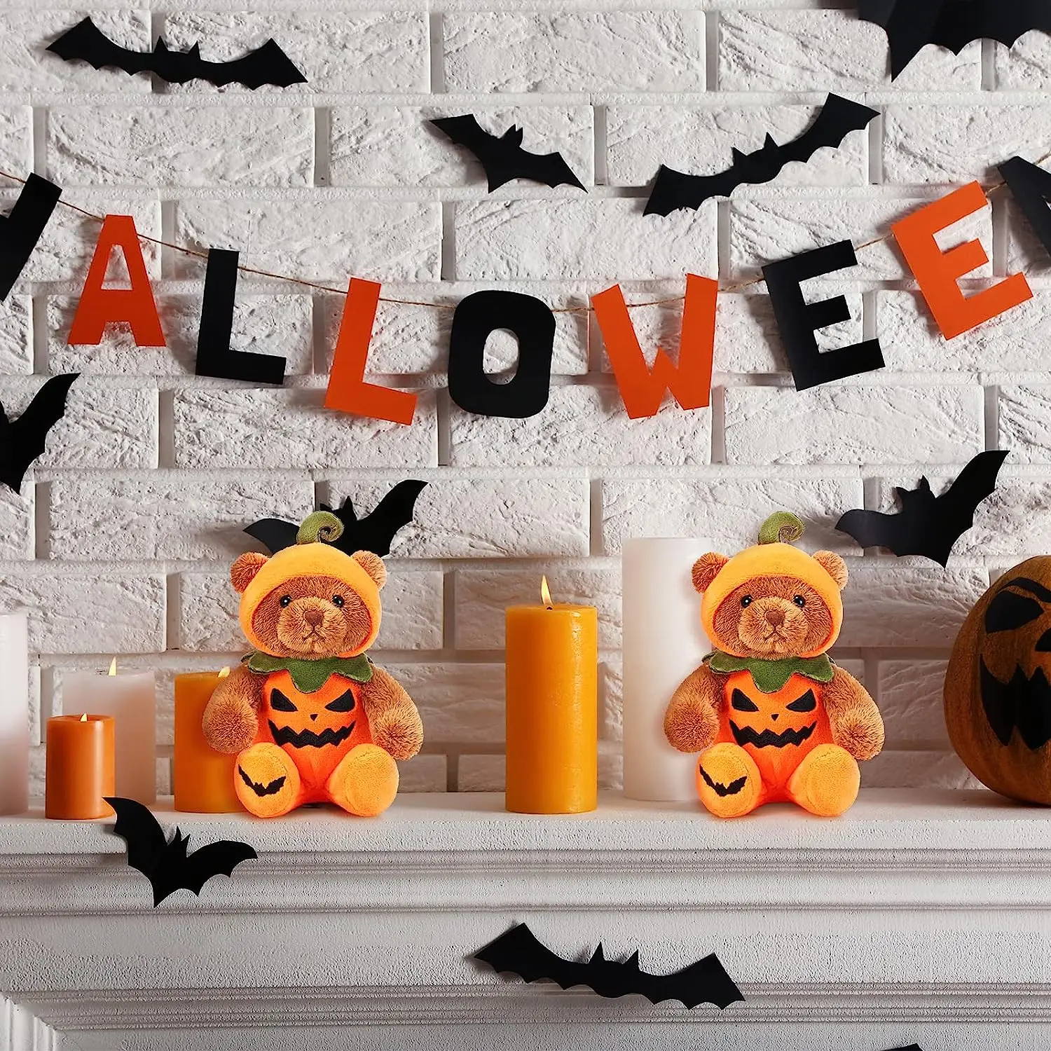 2 Pieces Halloween Bear Stuffed Animals Soft Plush Bear Toys in Halloween Theme Costume Cute Bear Plush Set for Boys Girls