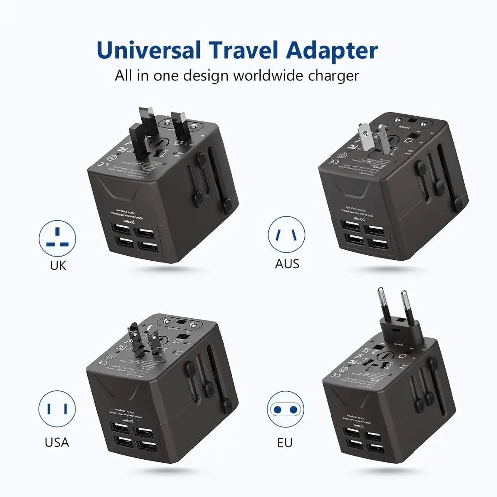 
2020 hot eu plug european schuko travel adapter ac mains universal travel adapter 4 port 