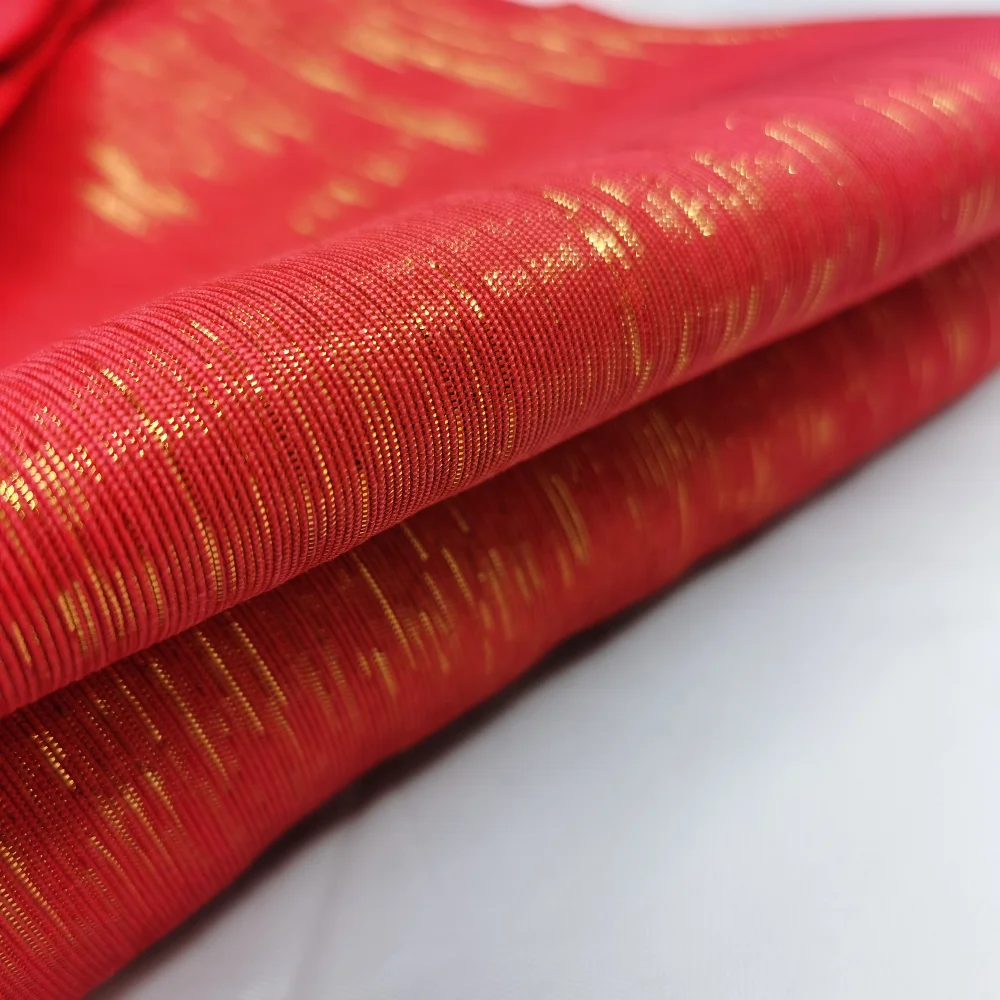 Red gold fabric metallic yarn woven poly faille fabric for garments lame gold fabric