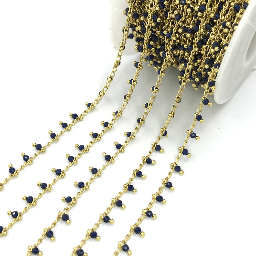 wholesale rare earth material handmade beads chain wire wrapped glass beads chain ,mini round beaded brass chain