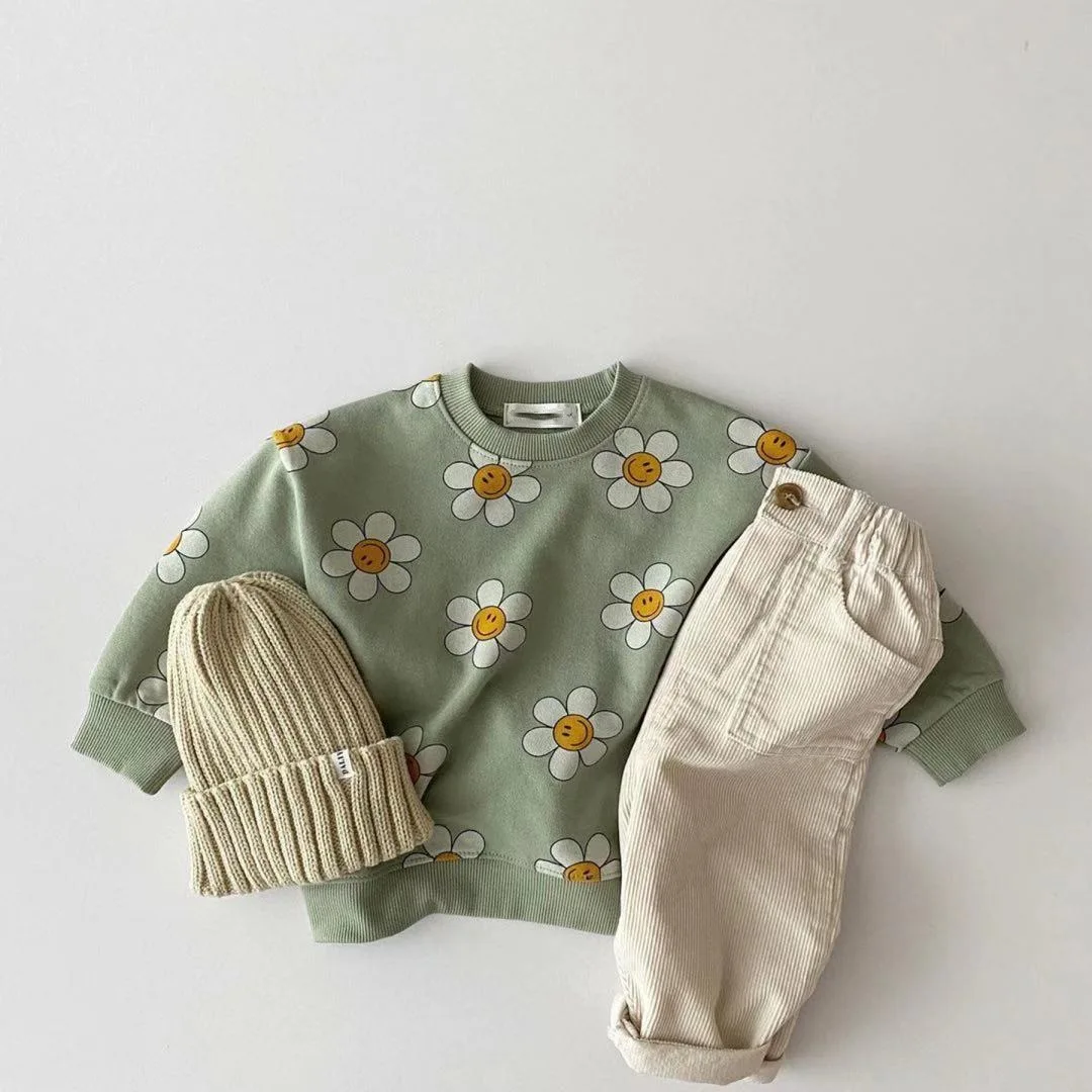 G1011087 child clothes wholesale kids clothing cool sweaters for Boys Girls Printed daisy Smile  Baby Sweatshirt hoodies