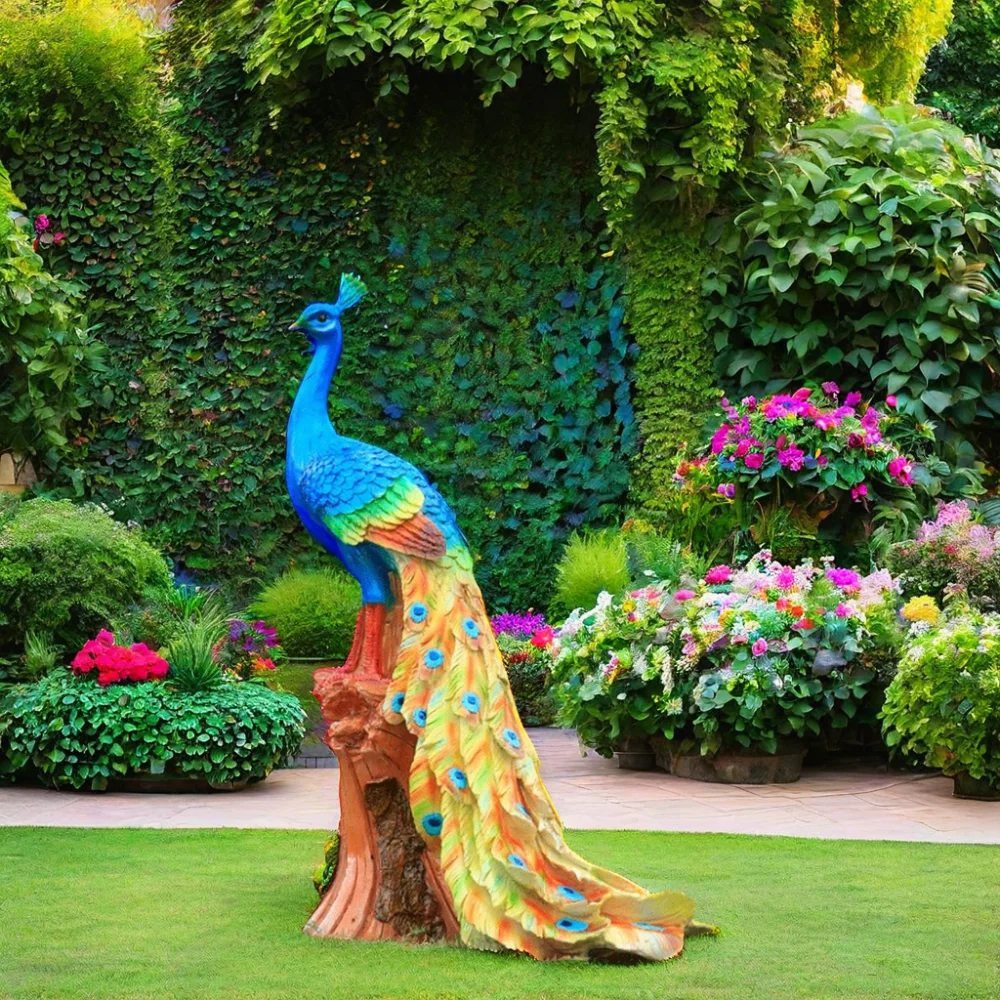 Decoration Statue Garden Sculpture Realistic Fiberglass Animal Statues Peacock life size resin statue