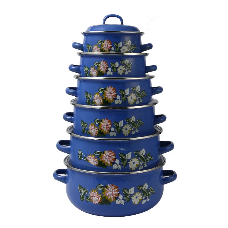 Enamel Casserole Set 14+16+18+20+22+24CM Cooking Pot Set Household High Quality Cookware Set