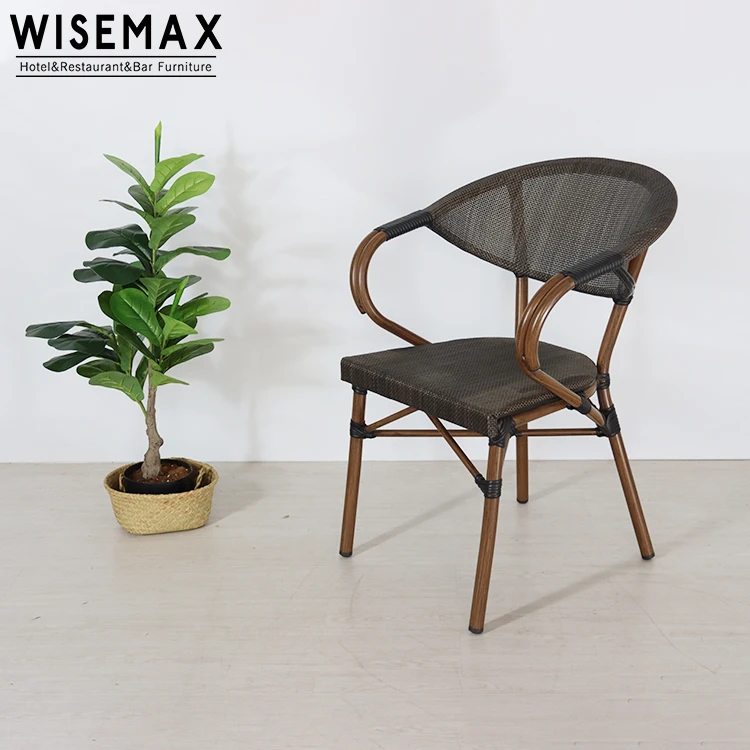 WISEMAX FURNITURE wholesale garden balcony aluminum furniture armrest rattan chair cane chair french cafe set bistro chair