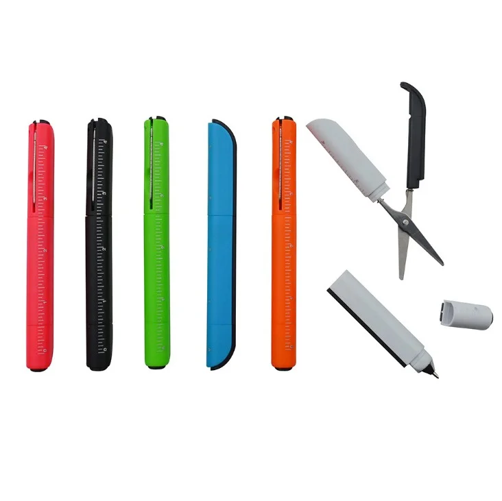 
Customized LOGO Scissors Pencil Sharpener Straight Ruler 4 in 1 Multi-tool Ballpoint Pen 