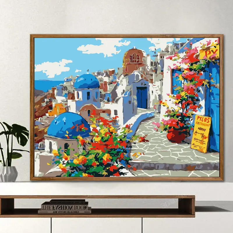 custom Mediterranean Sea Landscape DIY Painting By Numbers Kits  For Home Wall Decor Gift handPaint On Canvas