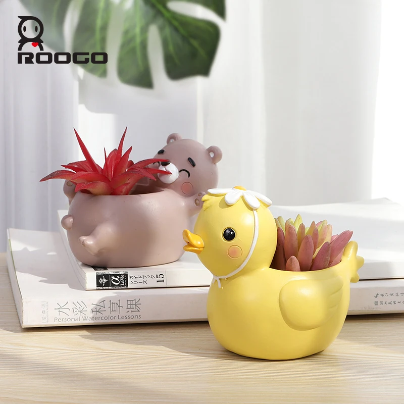 Roogo flower and plant bonsai the lazy time lovely animal polyresin desktop decor flower pots