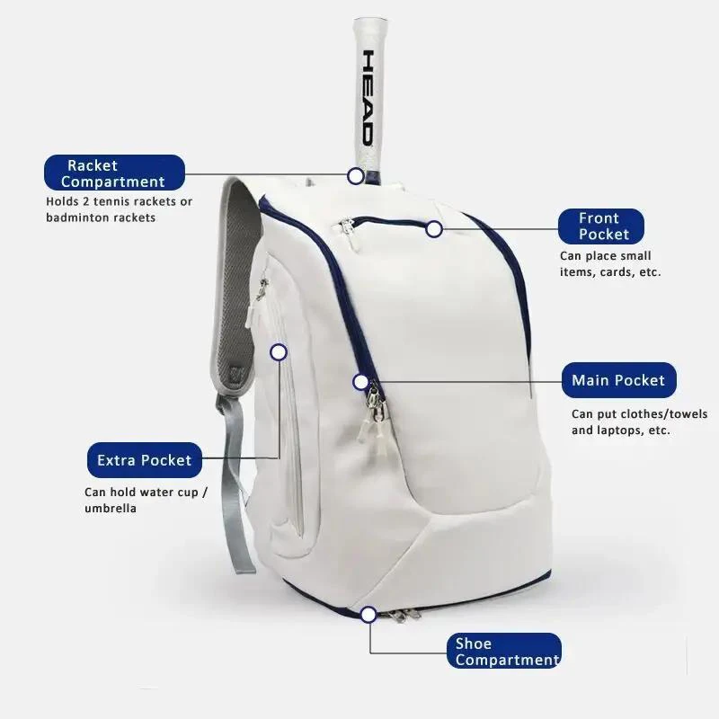 Sports Backpack with Extra Shoe Bags Suitable For Tennis Racket Badminton Rackets Waterproof Durable Tennis Backpack Racket Bag
