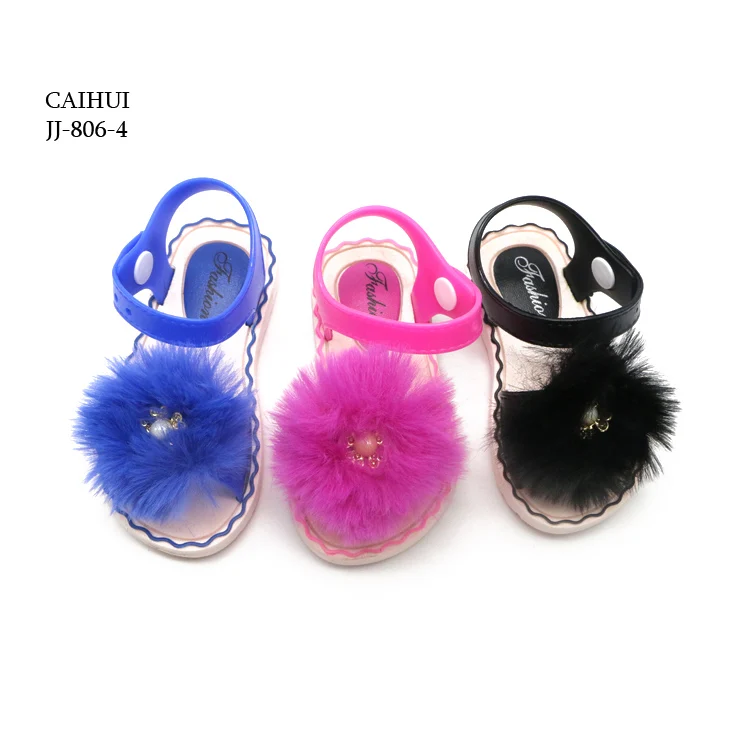 Factory Children Cheap PVC Crystal Sandals Kids Summer fur Sandals Flower jelly shoes