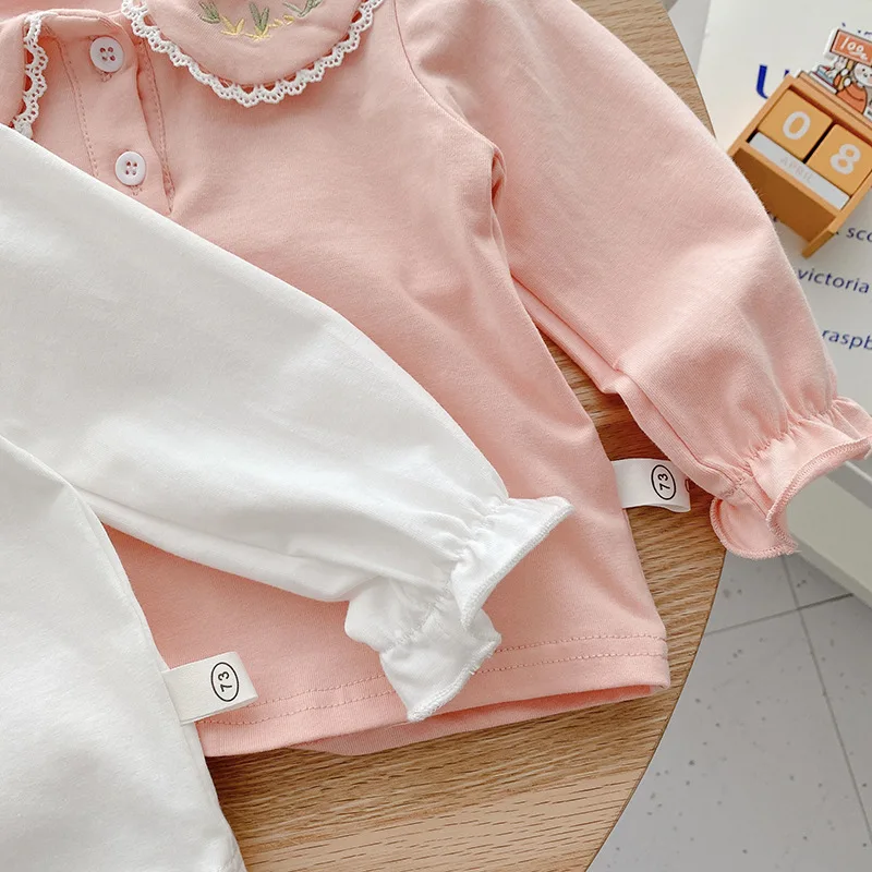 2025 Spring Toddler Baby Shirts For Girls Collar Blouses Vintage White Casual Cotton Girls Blouses