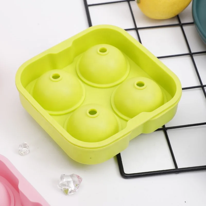 Factory price silicone Ice Cube Trays Silicone 4 Spheres Whiskey Ice Ball Maker Large Square Ice Cube Molds